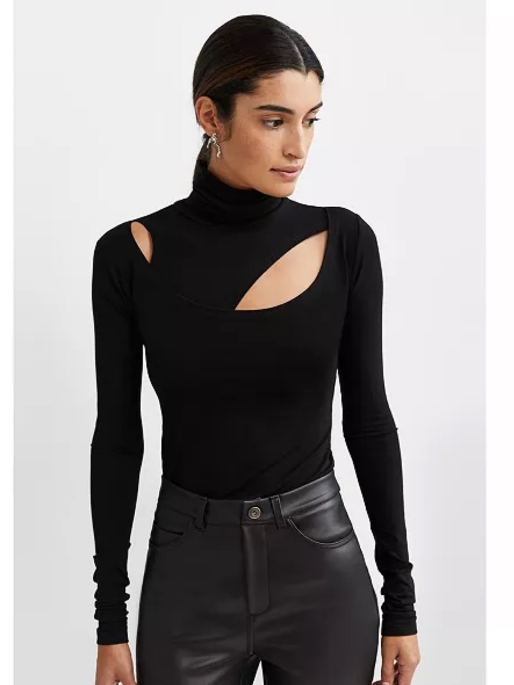 Marcella Dahlia Edgy Neckline Long-Sleeve Cutout Jersey Top Size medium